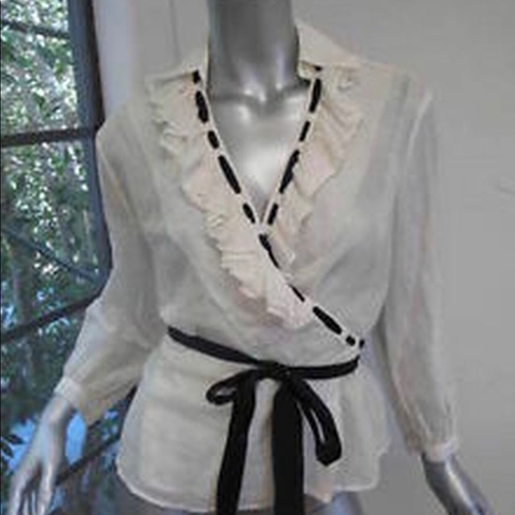 3.1 Phillip Lim Tops - 3.1 Phillip Lim Long Sleeve White Wrap Shirt with Blue Tie sz 4